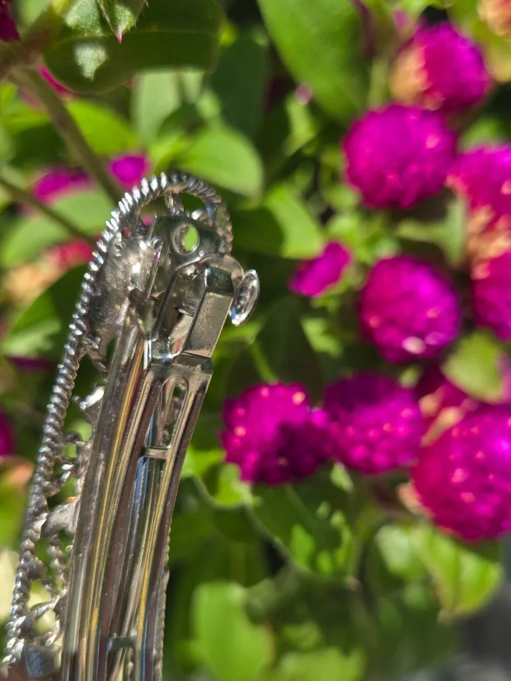 Something Blue Rhinestone Hair Clip - Vintage Silver & Blue Floral Bridal Barret
